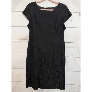 J. Crew Black Lace Short Sleeve Dress, Knee Length, Size 14